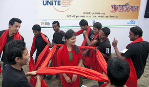 At the PTI School in the Bagerhat district of southwestern Bangladesh, youth perform interactive theatre on violence against women.