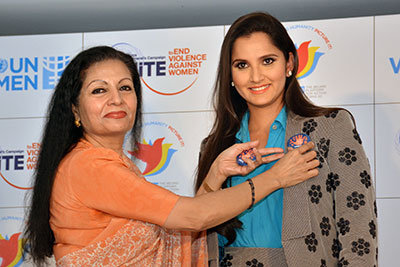 UN Women Deputy Executive Director Lakshmi Puri with Sania Mirza (right), UN Women’s new Goodwill Ambassador for South Asia. Photo: UN Women