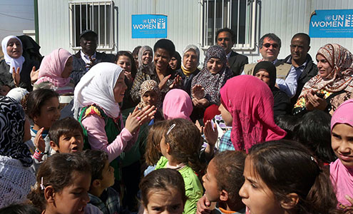 UN Women Executive Director Phumzile Mlambo-Ngcuka visits Za'atari refugee camp for Syrian refugees during her visit to Jordan from 20 to 23 February 2014. Photo: UN Women Jordan/Abdullah Ayoub