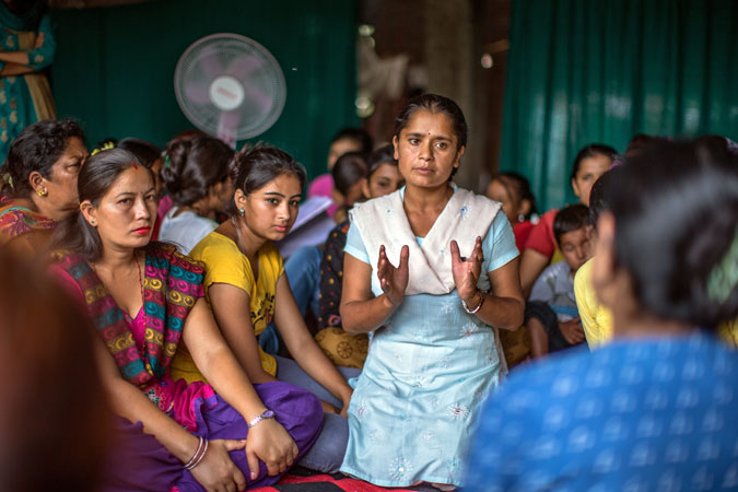 Rita Dhakal, social mobilizer, during orientation programme in the multipurpose women's centre in Panchkhal on July 1, 2015