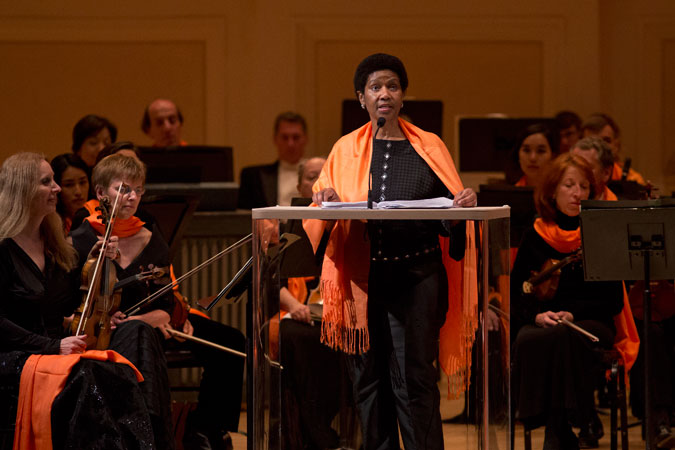 UN Women Executive Director Phumzile Mlambo-Ngcuka thanked the musicians for donating their artistry. Photo: UN Women/Ryan Brown