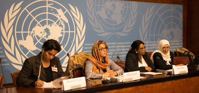 A group of Libyan women at the UN’s Palais des Nations in Geneva, Switzerland, presented their agenda for peace to the international community on 10 November 2015. Photo: UN Women/Emad Karim