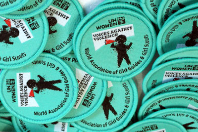 Upon completing six training sessions, Girl Guides and Girl Scouts earn a “Voices against Violence” badge and go on to take action in their communities. Photo: UN Women/Urjasi Rudra