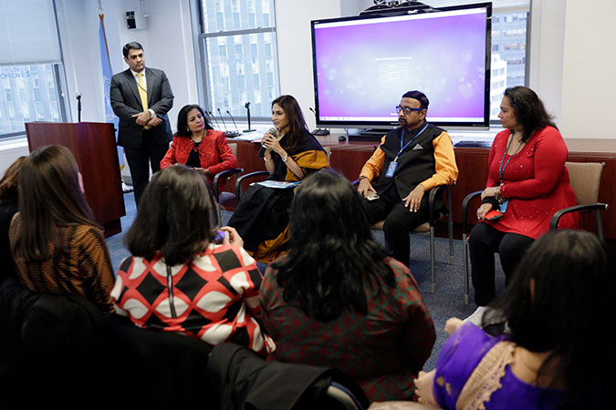 UN Women's Advocate for Gender Equality and Women's Empowerment in India, Aishwaryaa Dhanush, visited UN Women Headquarters to speak on gender equality. Photo: UN Women/Ryan Brown