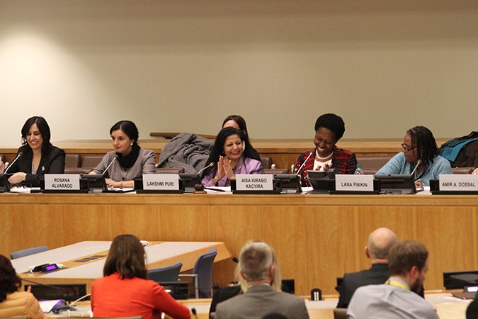 UN Women Deputy Executive Director Lakshmi Puri at the "Habitat III Agenda and Gender Equality and Safe Public Spaces for Women and for All" event. Photo: UN Women/Ryan Brown