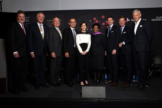 Some of UN Women's IMPACT Champions with UN Women Goodwill Ambassador Emma Watson and UN Women Executive Director Phumzile Mlambo-Ngcuka. Photo: UN Women/Celeste Sloman
