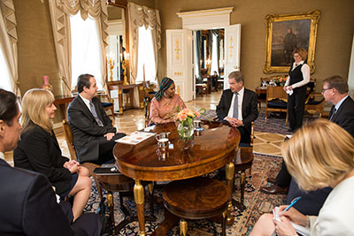 N Women Executive Director Phumzile Mlambo-Ngcuka with the President of the Republic of Finland Sauli Niinistö. Photo: Office of the President of the Republic of Finland/Matti Porre