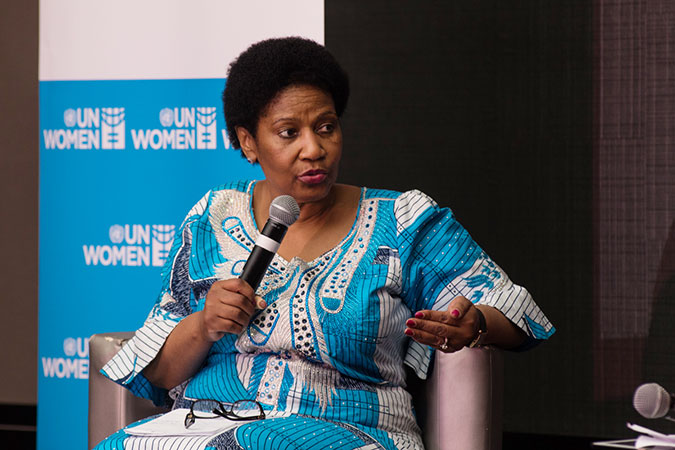UN Women Executive Director Phumzile Mlambo-Ngcuka speaking at the launch. Photo: UN Women/Drawn to Light