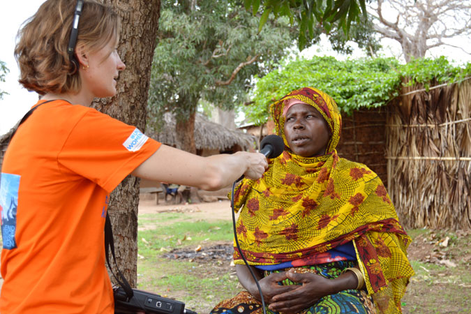 Interviewing barefoot solar engineer Fatima Mohamed Mzungu in her village, Mjimwema. Photo: UN Women Tanzania/Maurice Kwambe