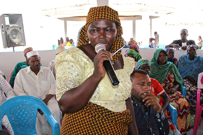Grace Ali, President of female refugees at the Minawao refugee camp, thanks UN Women and donors for providing them with WCS and lifesaving assistance at the camp. Photo credit: Fajong Joseph Lereh, UN Women  Cameroon
