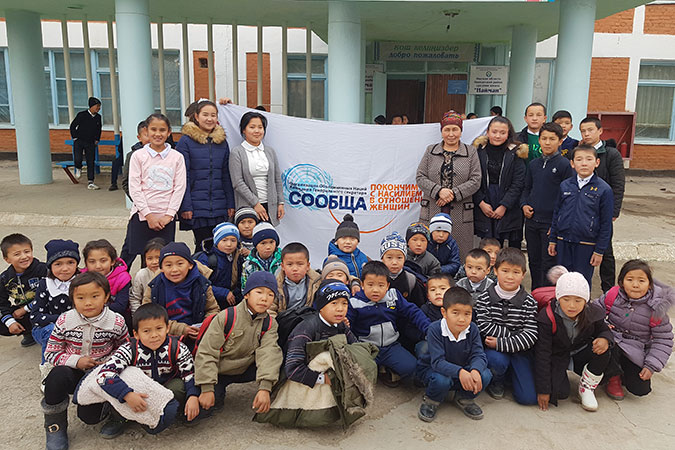 Erlan and his team of peers are raising awareness in their village about gender equality, human rights and equal access to natural resources. Photo: UN Women/Dildora Khamidova