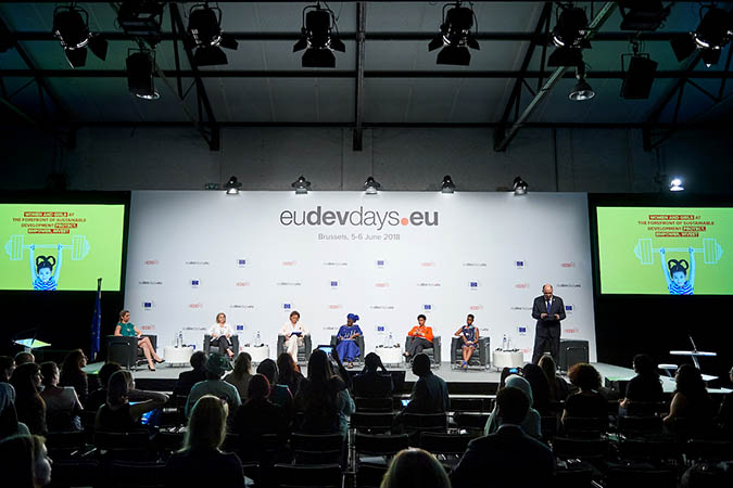 UN Women Executive Director Phumzile Mlambo-Ngcuka and other participants in the panel discussion Women and Girls on the Move. Photo: European Union / Georges Boulougouris