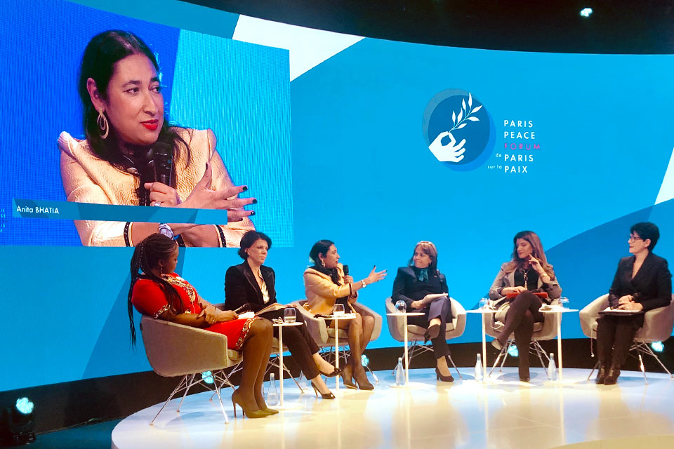 From left to right: Mildred Nzau, Youth Expert AU-EU Youth Cooperation Hub,  Alexandra Palt, Chief Corporate Responsibility Officer & Executive Vice-President of the Foundation, L’Oréal Group, Anita Bhatia, United Nations Assistant-Secretary-General and Deputy, Executive Director of UN Women, Martha Delgado, Vice Minister for Multilateral Affairs and Human Rights, Mexico, Marlène Schiappa, Minister of State for Gender Equality and the Fight against Discrimination, Moderator: Annette Young, Journalist, France 24 photo credit: UN Women/Laurence Gillois