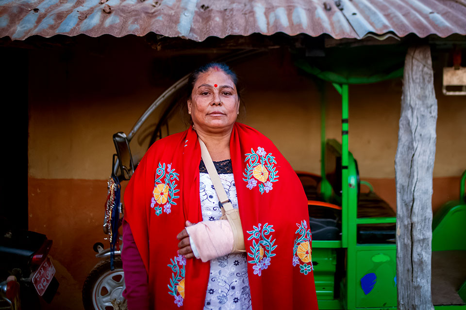 Hira Kumari Sewa, 47, is one of the eldest participants of the e- rickshaw driving training for returnee migrant workers in Nawalparasi. Photo: UN Women/Merit Maharjan