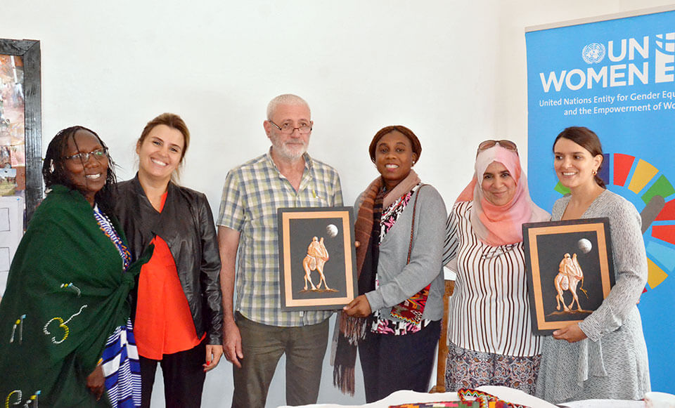 UN Women staff members interact with representatives of the two civil society organizations that participated in the South–South initiative addressing the improvement of rural women’s livelihoods. Photo: UN Women/Tsitsi Matope.