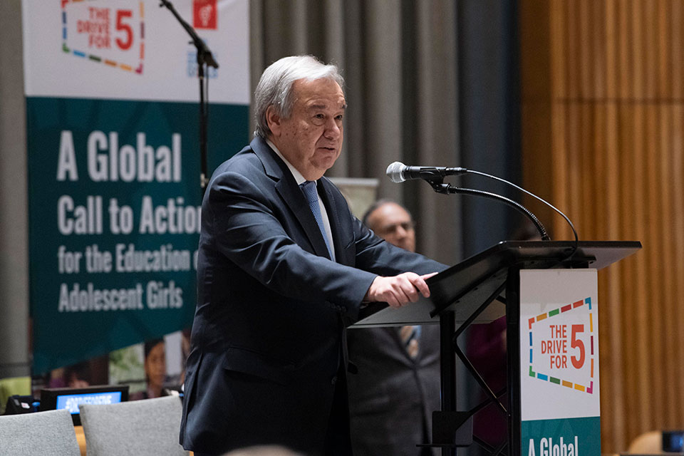 UN Secretary-General Antonio Guterres speaks at the event co-hosted by the Permanent Mission of Ireland, together with UN Women, the One Campaign and the Global Partnership for Education. Photo: Mission of Ireland/Kim Haughton