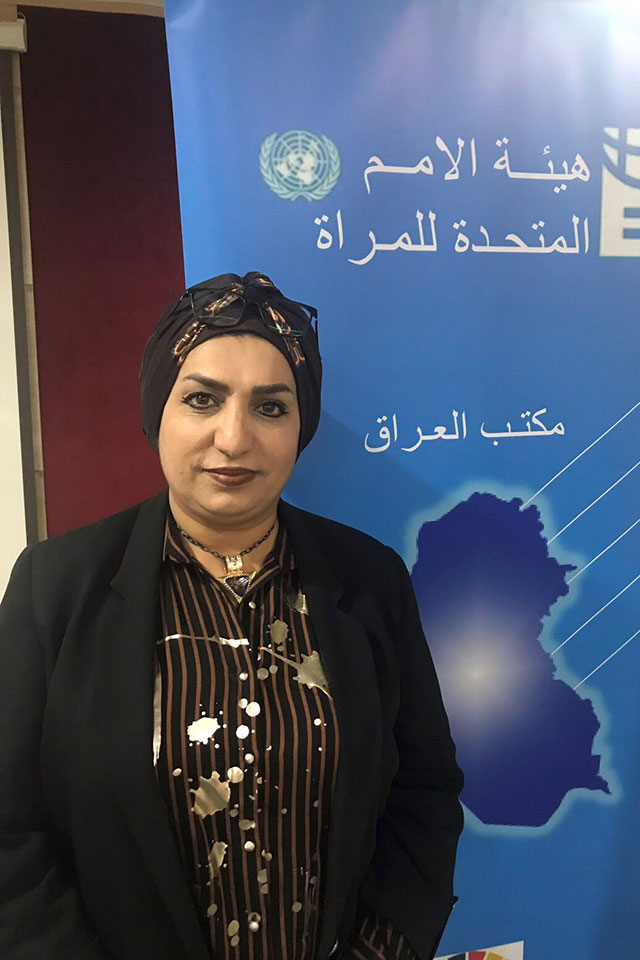 Kajhal Nayef Rahman, jueza de la Fiscalía de Erbil, en la región de Kurdistán, Irak, durante una actividad organizada por ONU Mujeres en 2019. Fotografía: ONU Mujeres.