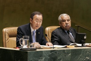 Secretary-General Ban Ki-moon (left) and GA President Ali Treki at meeting that approved UN Women. Secretary-General Ban Ki-moon (left) and GA President Ali Treki at meeting that approved UN Women.