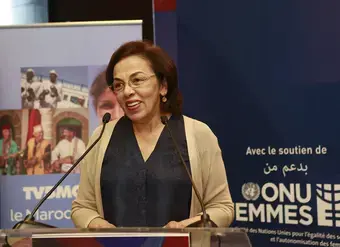 Rabéa Naciri speaking during the Human Rights Forum: The Imperative of Equality, organized in 2018 in Essaouira, Morocco, with the support of UN Women. Credits: Rabéa Naciri