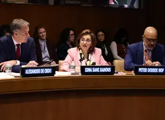 Alexander De Croo, Sima Bahous, and Peter Derrek Hof sitting together