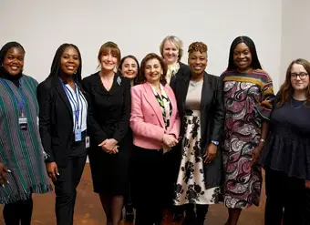 UN Women Executive Director Sima Bahous (centre) with an intergenerational group of women leaders at a High-Level side event on the sidelines of the 70th session of the Commission on the Status of Women (CSW70). Photo: UN Women/Ryan Brown