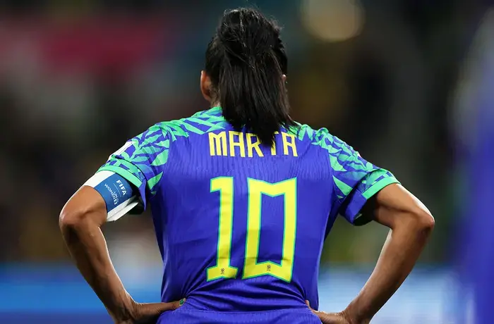 UN Women Goodwill Ambassador Marta of Brazil during the FIFA Women’s World Cup 2023 Group F match between Jamaica and Brazil on 2 August 2023 in Melbourne/Naarm, Australia. Photo: FIFA/Elsa.
