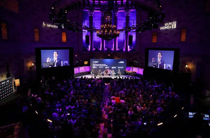 UN Women’s HeForShe Summit is seen in New York. 