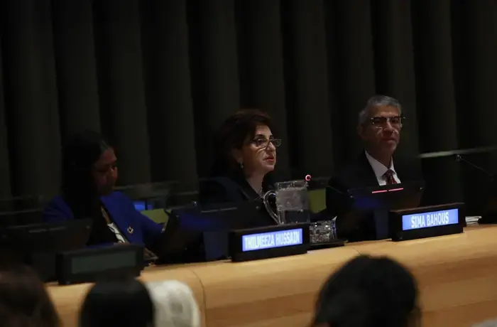 UN Women Executive Director Sima Bahous delivers opening remarks at the Commission on the Status of Women high-level side event, “For ALL Women and Girls – The Beijing+30 Action Agenda”, 12 March 2025, UN headquarters. Photo: UN Women/Ryan Brown.