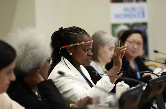 At a side event during the 69th Commission on the Status of Women (CSW69) on 13 March, titled Youth Youth leaders and civil society representatives share their reflections about the Beijing+30 regional reviews at a side event organized by UN Women during CSW69. Photo: UN Women/Ryan Brown 