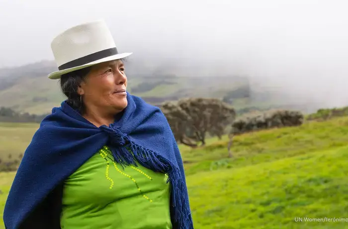 Zoila Dolores Piedra Guamán, a farmer and homemaker from Puculay. Women in Ecuador have stayed in the páramo, an ecosystem in the Andes, despite the threats that desertification, overgrazing and other human activities pose to their sustenance. With funding from the Municipality of Spain, UN Women is working with the Azuay provincial government to improve the resilience of communities in Azuay province through sustainable agricultural production. Photo: UN Women/Jerónimo Villarreal.