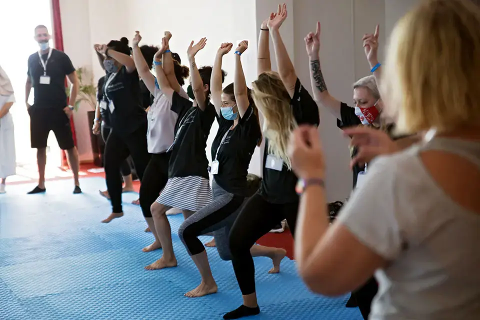 High school teachers from Durres, Tirana, Kavaja and Lezha participate in Empowerment through self-defense (ESD) training. Photo:  UN Women Albania