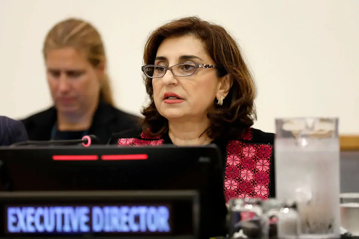UN Women Executive Director Sima Bahous delivers the opening statement to the second regular session of the UN Women Executive Board, held in UN Headquarters, 12 September 2023. Photo: UN Women/Ryan Brown.