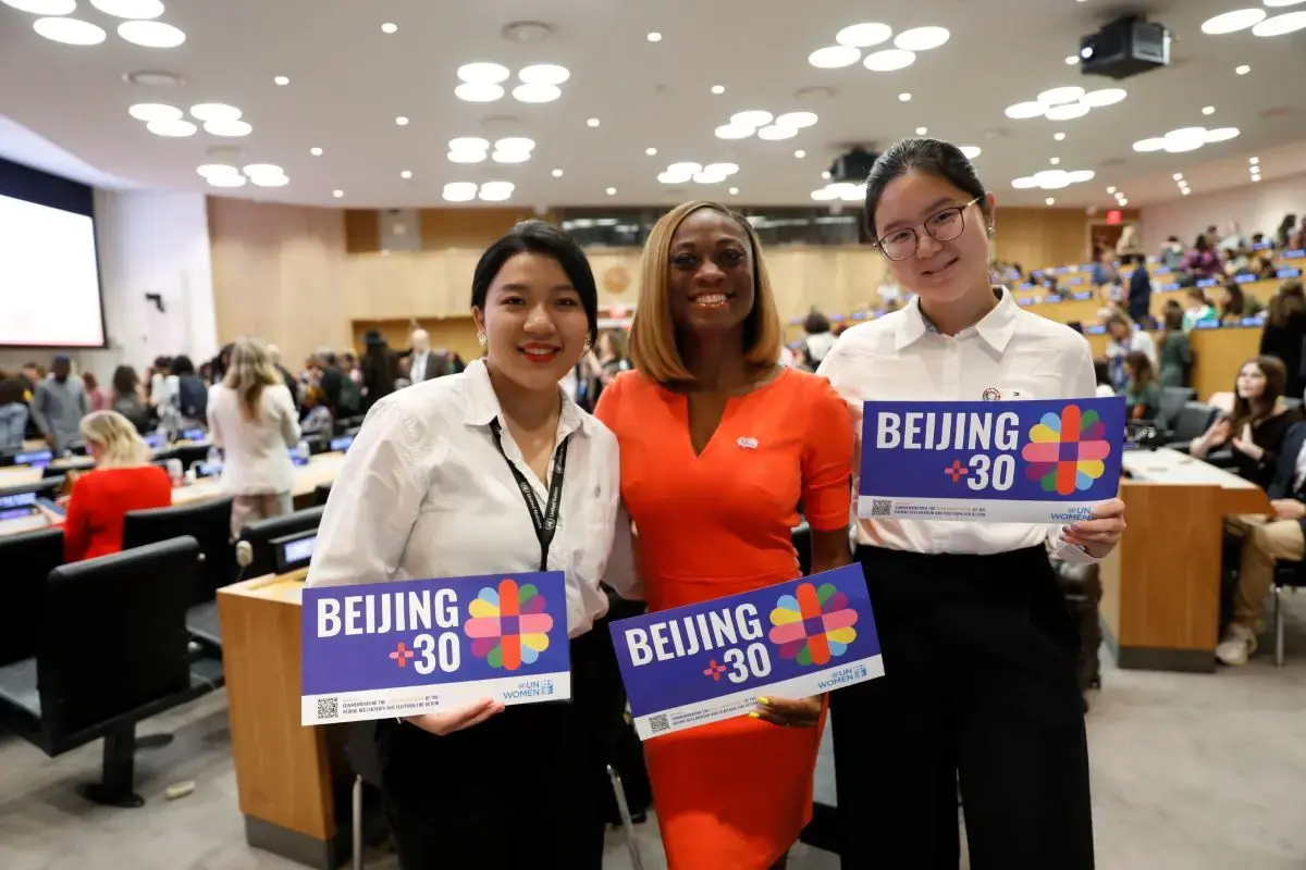 Young women attend the high-level event, “Beijing+30: Achieving Gender Equality, Rights and Empowerment for All Women and Girls", on the sidelines of the 79th session of the UN General Assembly. Photo: UN Women/Ryan Brown