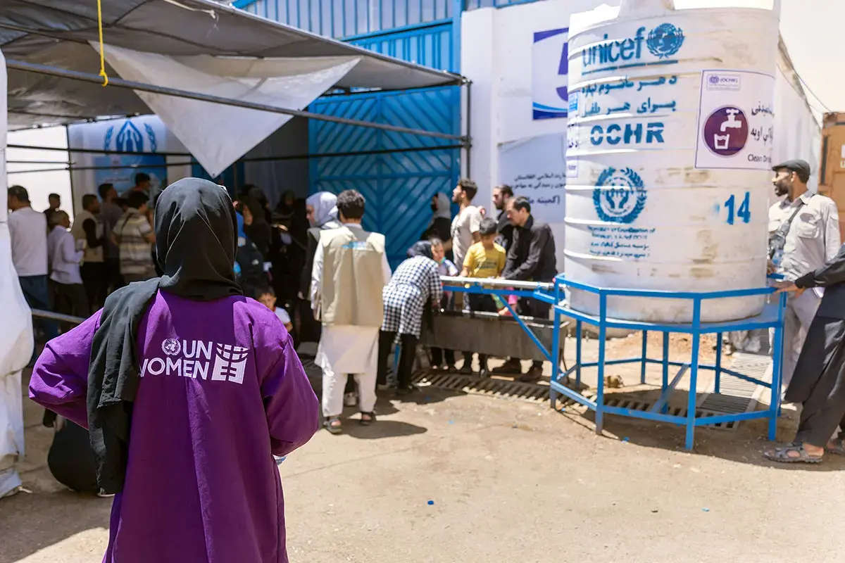 UN Women is on the ground at border crossings with Iran and Pakistan, and in the communities where returnees are rebuilding their lives, working to make sure that women and girl returnees feel safe, heard and can access the information and services they need. UN Women supports women humanitarian workers who are on the frontline, playing a crucial role in reaching these women and girls. Many women and girls would miss out on accessing support if not for women humanitarian workers, as they don't feel comforta