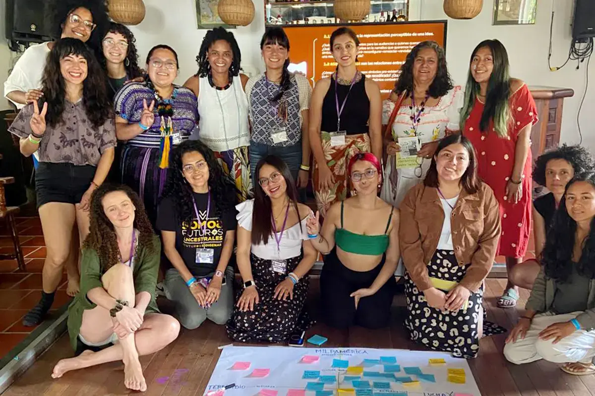 Grecia Tardío with Latin American Ecofeminist Defenders at the first Ecofeminist Camp in Colombia, 2025 Photo: Diana Rey Melo