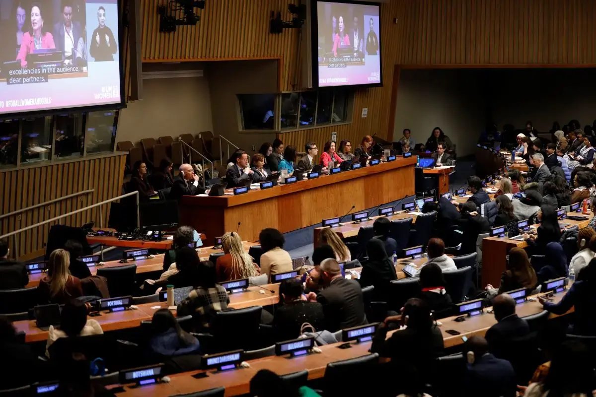 At the first-ever annual High-level Meeting on Violence Against Women and Girls held during CSW70, more than 100 governments, along with civil society organizations, gathered to share what works – and demand the political will, funding, and accountability to make it happen. Photo: UN Women/Ryan Brown