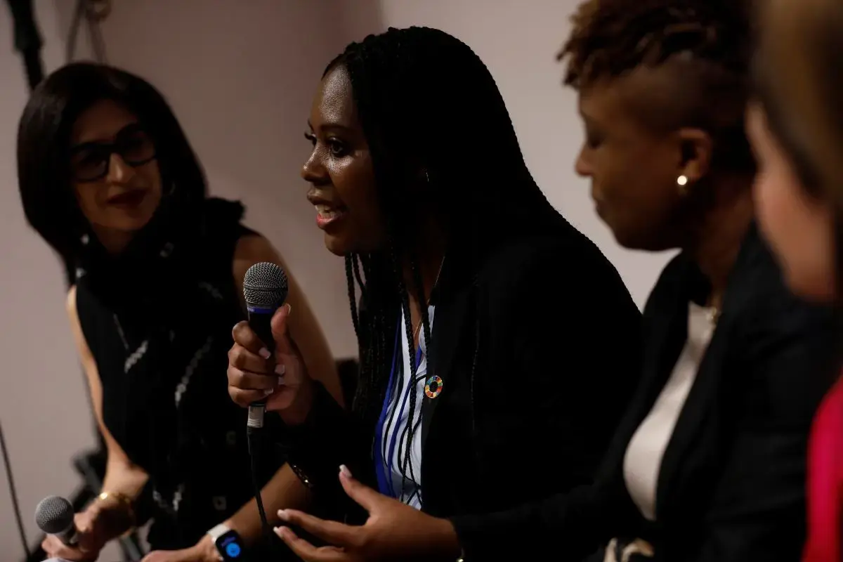 At the CSW70 side event, Women Leaders Paving the Way: Access to Justice for All Women and Girls, panellists called for stronger legal systems, accountability, and collective action to advance access to justice for all women and girls. Shantel Marekera Chakara of the World Bank Group's Women, Business and the Law programme said, “For me, access to justice means women and girls not having to think twice about making basic decisions.” Photo: UN Women/Ryan Brown