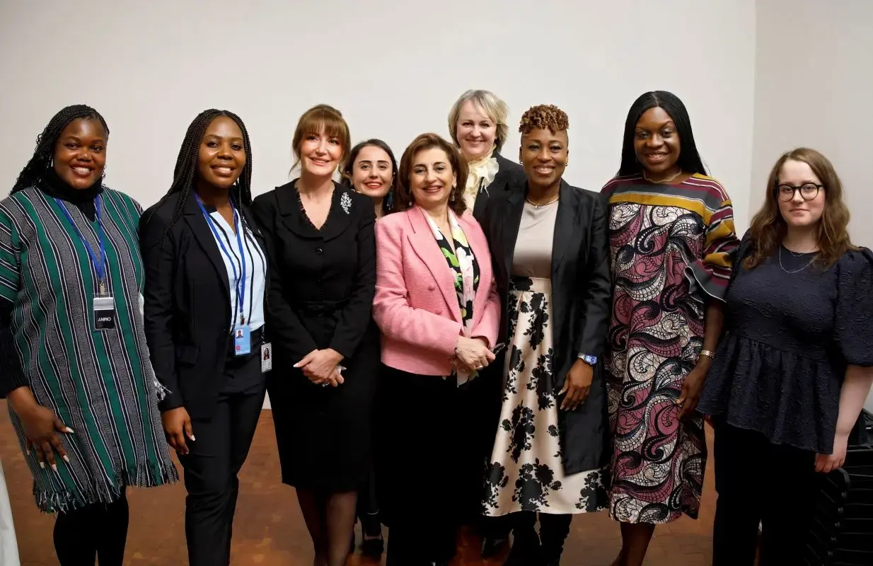 UN Women Executive Director Sima Bahous (centre) with an intergenerational group of women leaders at a High-Level side event on the sidelines of the 70th session of the Commission on the Status of Women (CSW70). Photo: UN Women/Ryan Brown