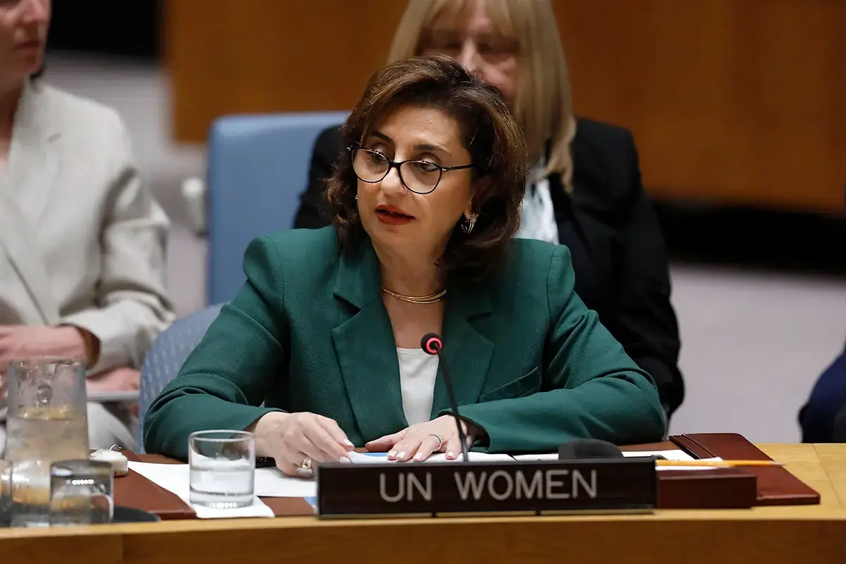 UN Under-Secretary-General and UN Women Executive Director Sima Bahous delivers remarks at the briefing of the UN Security Council on the situation in the Great Lakes region, 15 April 2026, UN headquarters. Photo: UN Women/Ryan Brown.