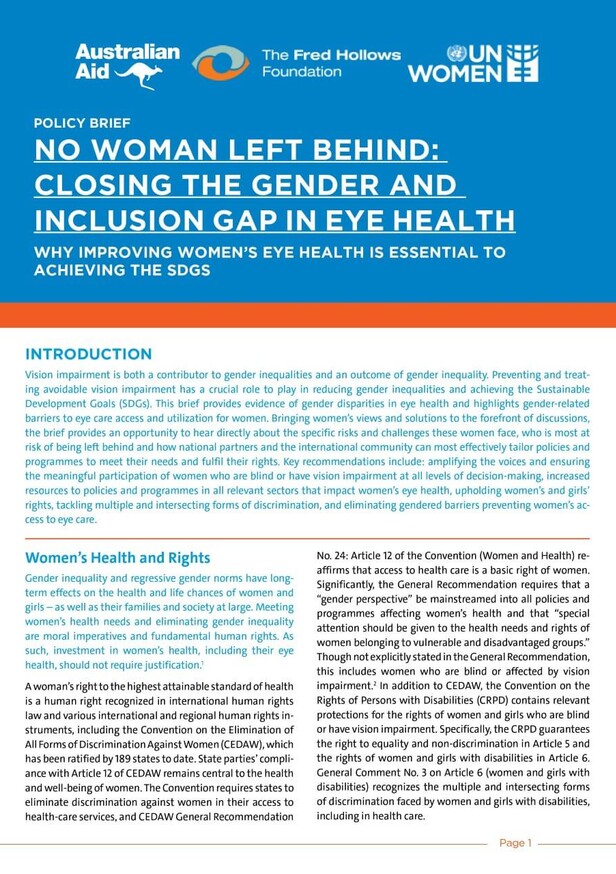 No woman left behind: Closing the gender and inclusion gap in eye health: Why improving women’s eye health is essential to achieving the SDGs