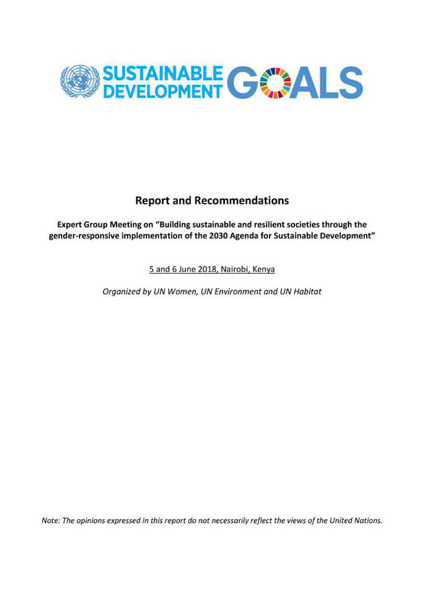 Report and recommendations of the Expert Group Meeting on “Building sustainable and resilient societies through the gender-responsive implementation of the 2030 Agenda for Sustainable Development”