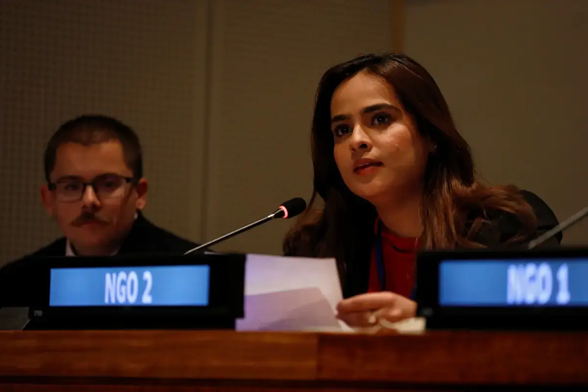 A youth leader speaks at CSW70
