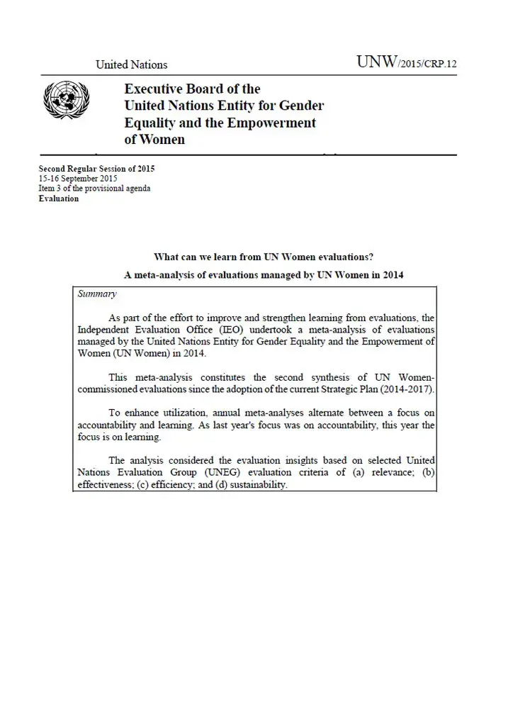 What can we learn from UN Women evaluations? A meta-analysis of evaluations managed by UN Women in 2014